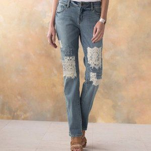 Sundance Magnolia Straight Leg Jeans Boho Lace Patches Embroidered Sz 27 Altered